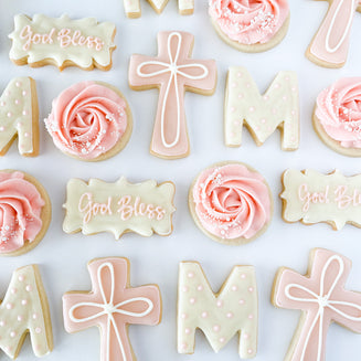 Blue or Pink Cross + Letter Sugar Cookie Set
